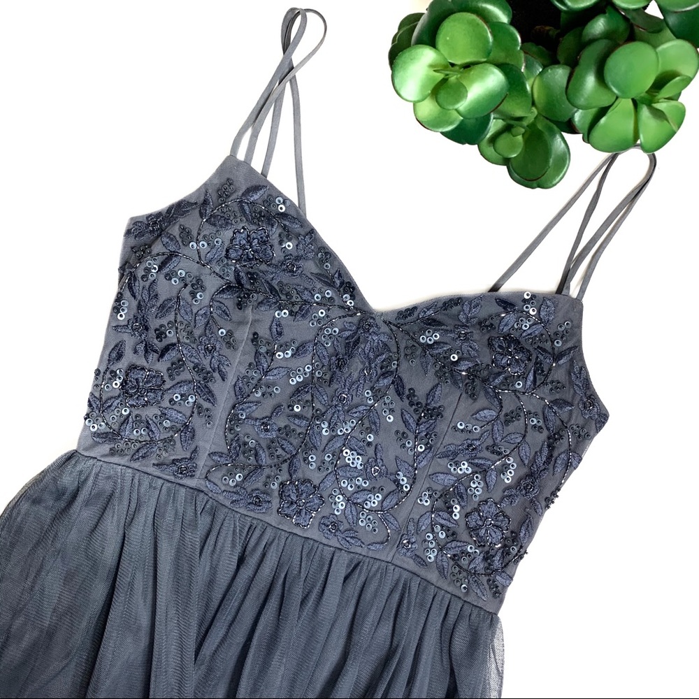 BHLDN Elowen Gray Embellished Maxi Dress